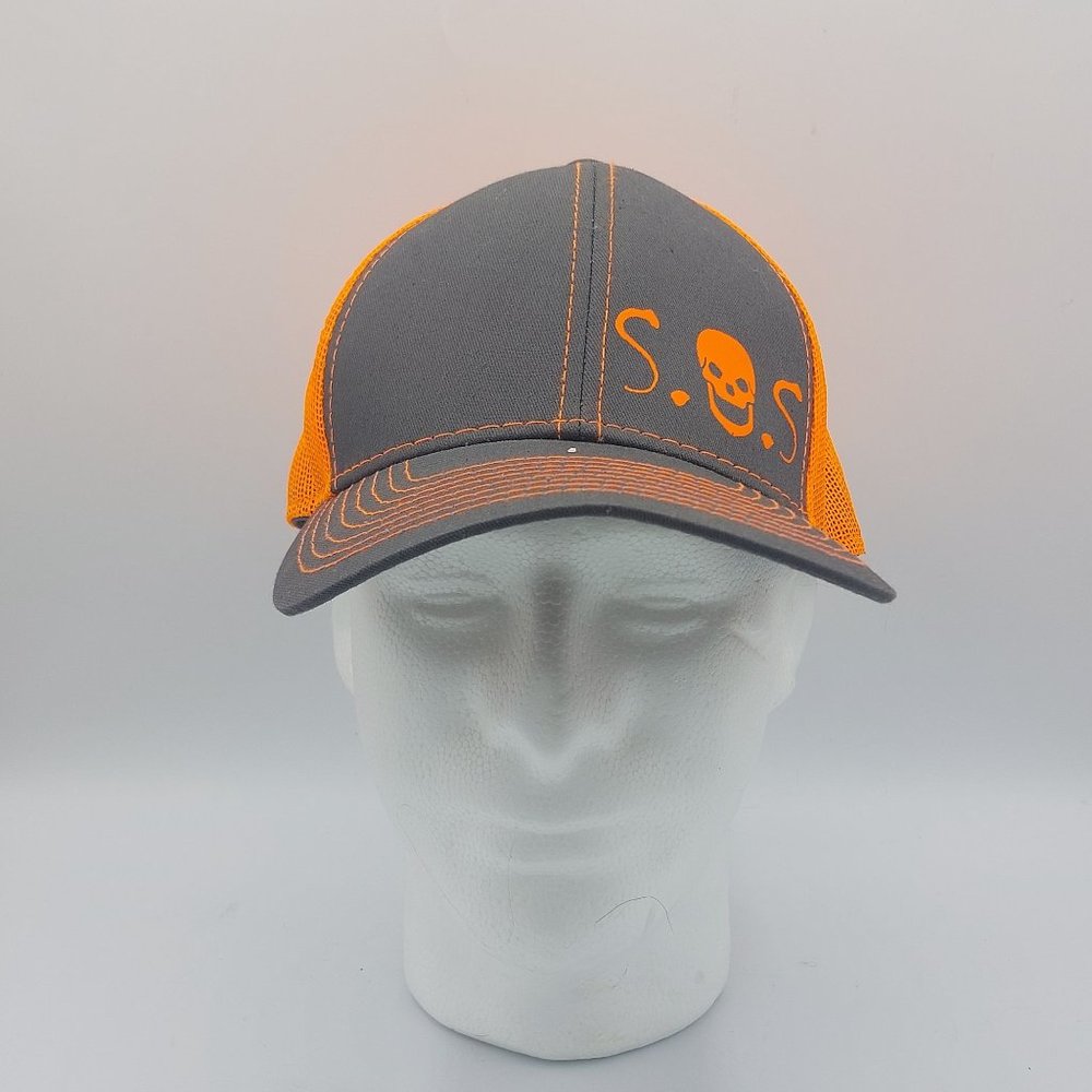 S.O.S. Outdoor  Baseball Ball Cap Platinum Series Orange Gray Mesh Strap Back